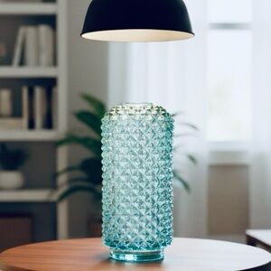 VTG ~ 1960’s Empoli Icy Blue Diamond Point Lamp Shade